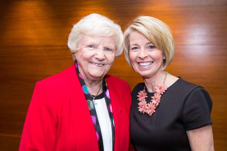 Sister Rosemary Connelly and Lois Gates at the Misericordia Fashion Show and Luncheon at the Sheraton Grand in 2017. (Photo by Kristan Lieb)