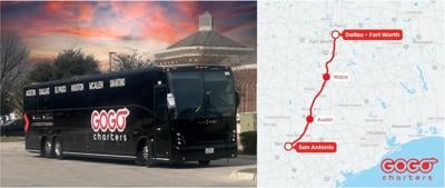 GOGO Charters Wrapped Bus; Dallas-Fort Worth - San Antonio Route