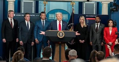 President Donald Trump holds a press conference on crime in the District of Columbia, Monday, August 11, 2025, in the James S. Brady Press Briefing Room. (Official White House Photo by Abe McNatt for Wikimedia Commons)
