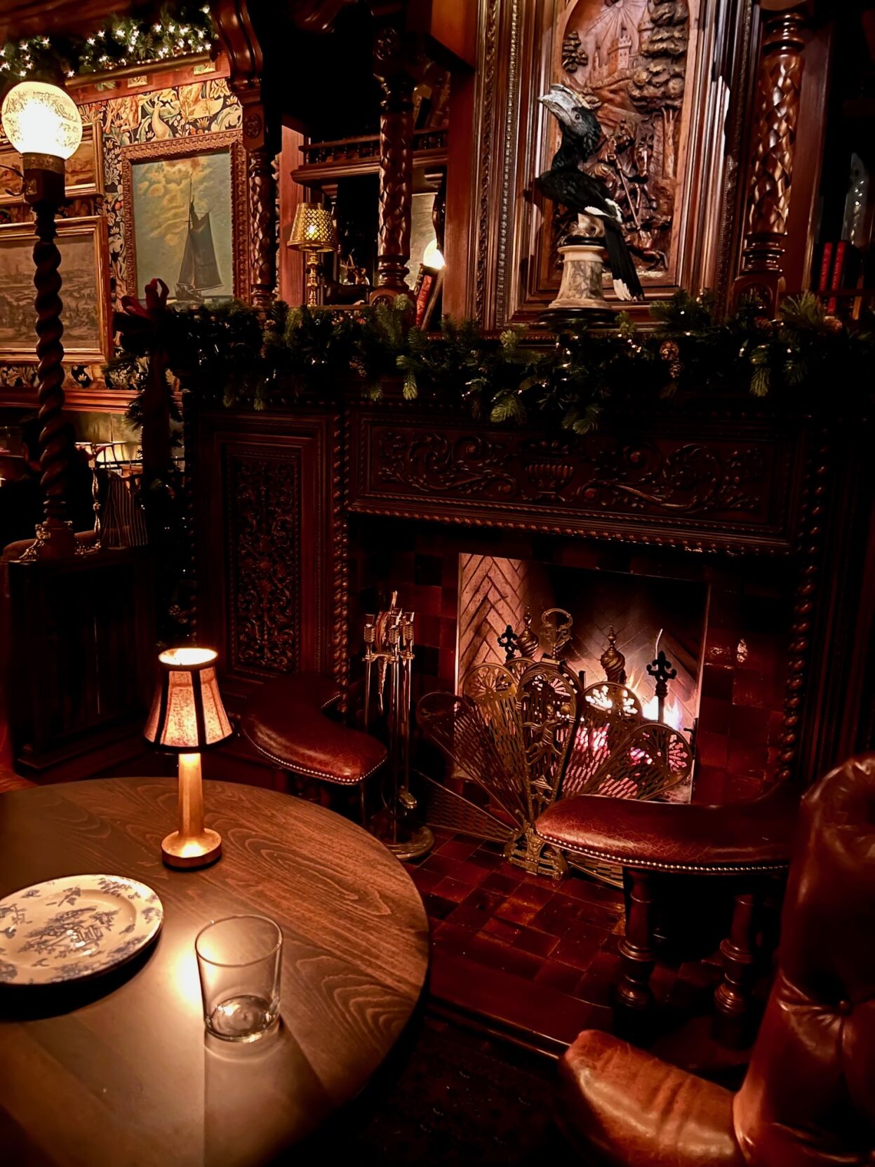 Cozy fireplace in the dining room at Armitage Ale House.