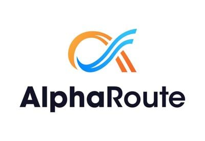 AlphaRoute logo with deep blue lettering and centered icon