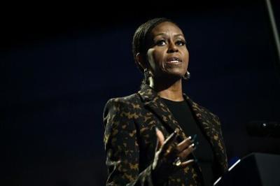 Former US first lady Michelle Obama speaks at a Kamala Harris rally in Kalamazoo, Michigan, on October 26, 2024