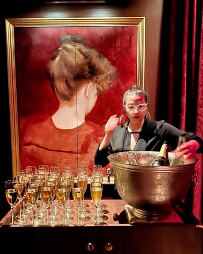 A lovely champagne greeting on the 2nd floor leading to the bar/club area.