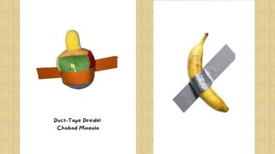Duct Taped Banana versus Chanukah Duct Taped Dreidel