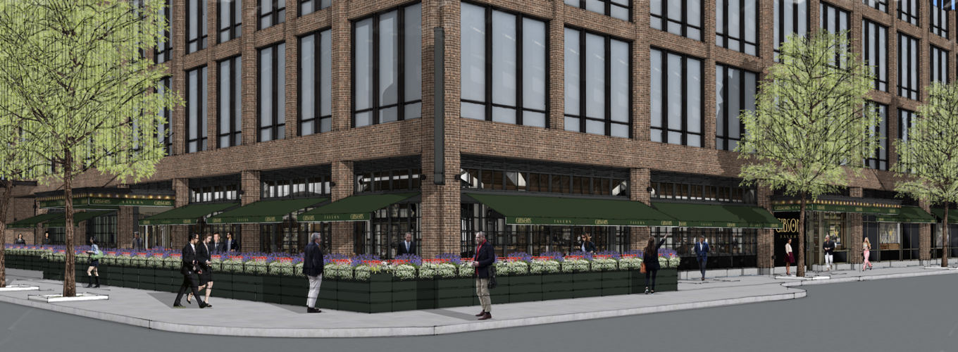 Exterior rendering of Gibsons new restaurant in Fulton Market, planned for fall opening. (Image courtesy of GRG)