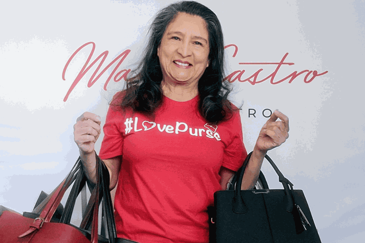 Maria Castro, founder of the nonprofit Love Purse, which purchases brand-new purses and fills them with full-size toiletries and personal care essentials, as well as inspirational notes, to gift women facing difficult circumstances.