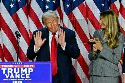Donald Trump speaks at an election victory party in West Palm Beach, Florida on November 6, 2024