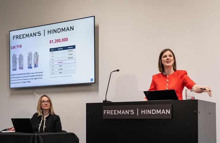 The hammer goes down for the stained Abraham Lincoln gloves at Freeman's | Hindman's, making this auction a record-breaker for historic Americana.