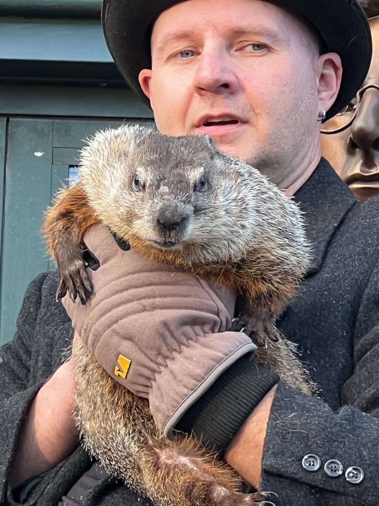Chicago Harry, the groundhog, handled by Mark Szafran. (Photo by Candace Jordan)