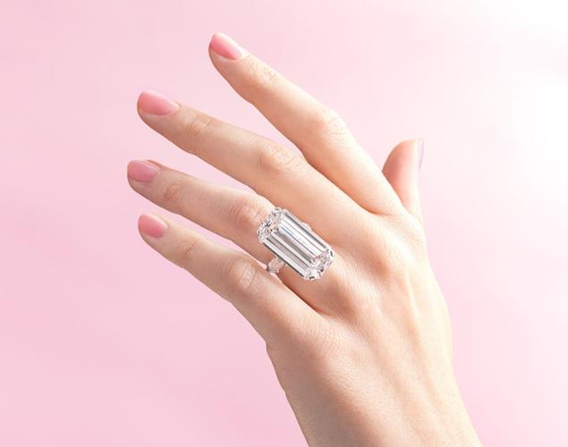 Breathtaking 19-carat elongated emerald-cut diamond, a centerpiece of the June 10 Freeman's Important Jewelry auction that underscores both rarity and sophistication.