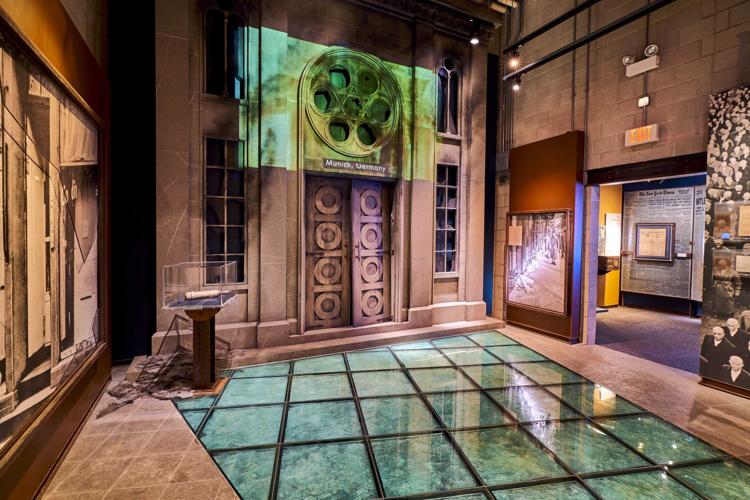 The shattered glass floor representing Kristallnacht, which marked the beginning of the Holocaust.
