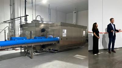Hiperbaric 300 high-pressure processing equipment. Norka Nimocks, CEO, and Walter Nimocks, Co-Founder, COO at the inauguration event. (Photos courtesy of Just Made)