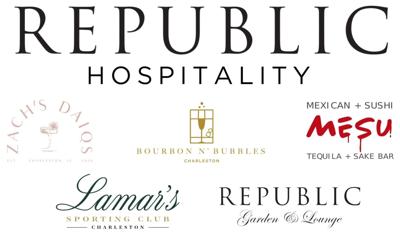 Republic Hospitality Logo. Zach's Daiqs, Bourbon N' Bubbles, Mesu, Lamar's Sporting Club, Republic Garden & Lounge. Charleston, SC (PRNewsfoto/Republic Hospitality)
