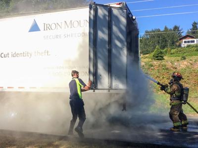 Shredding truck catches fire