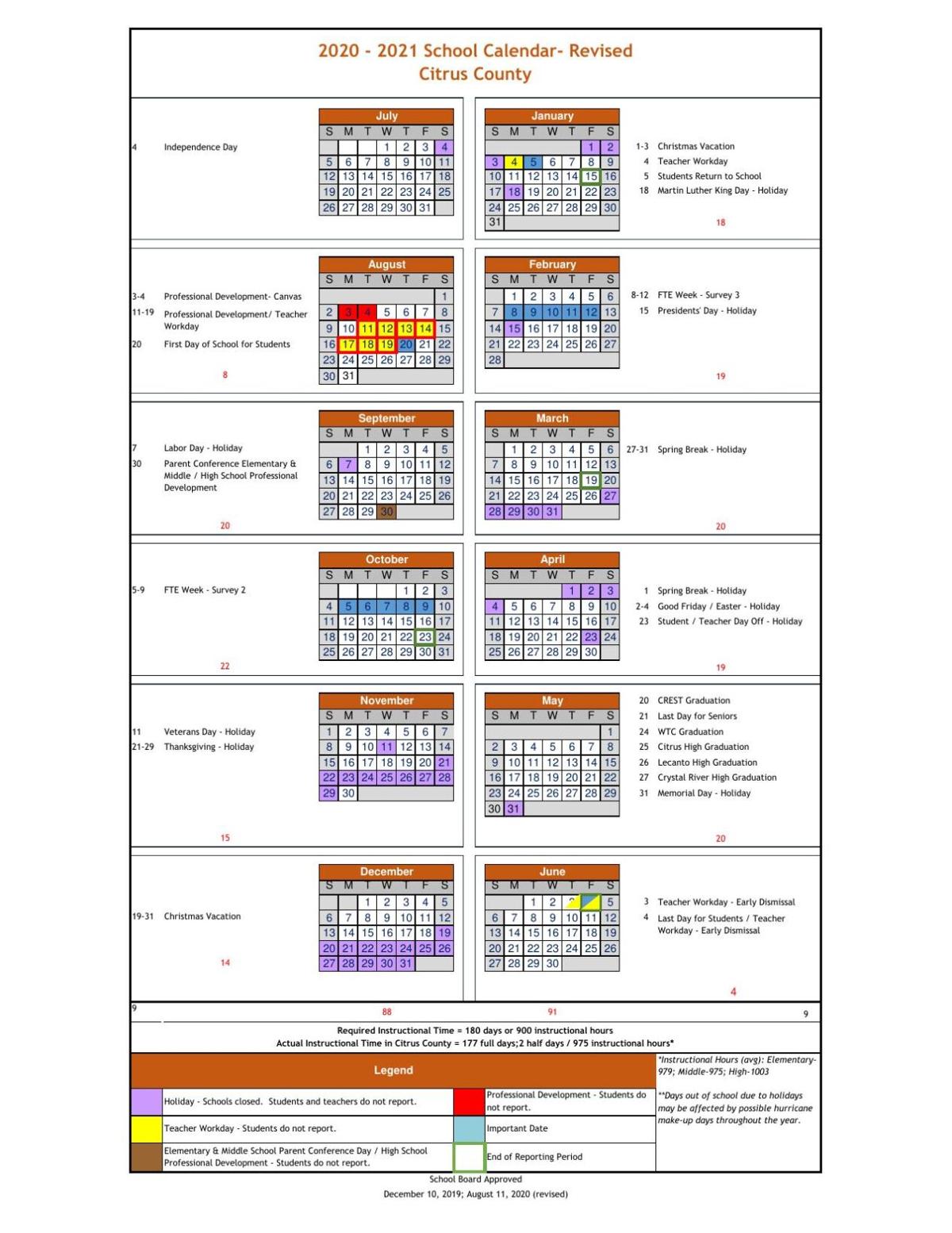 Revised 2020 21 School Year Calendar Chronicleonline Com