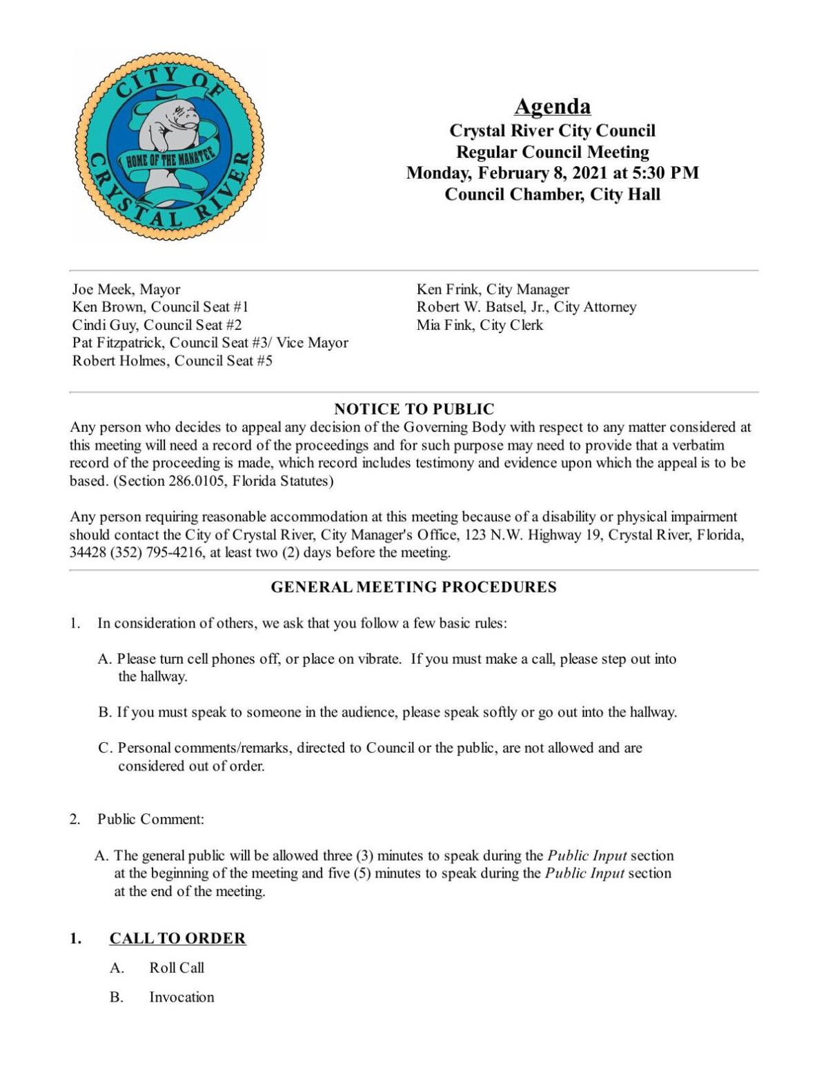 Crystal River Council Feb 8 2021 Agenda Chronicleonline Com These dates may be modified as official changes are announced, so please check back regularly for updates. citrus county chronicle