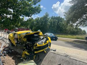 FHP: Car crashes into tree and handrail; driver survives