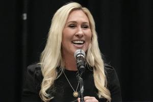 Marjorie Taylor Greene laughs off protests to deliver pro-Trump message at Georgia town hall