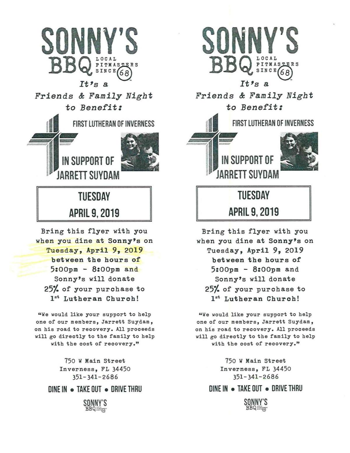 Eat Barbecue Help The Suydam Family At Sonny S In Inverness April 9 Local News Chronicleonline Com