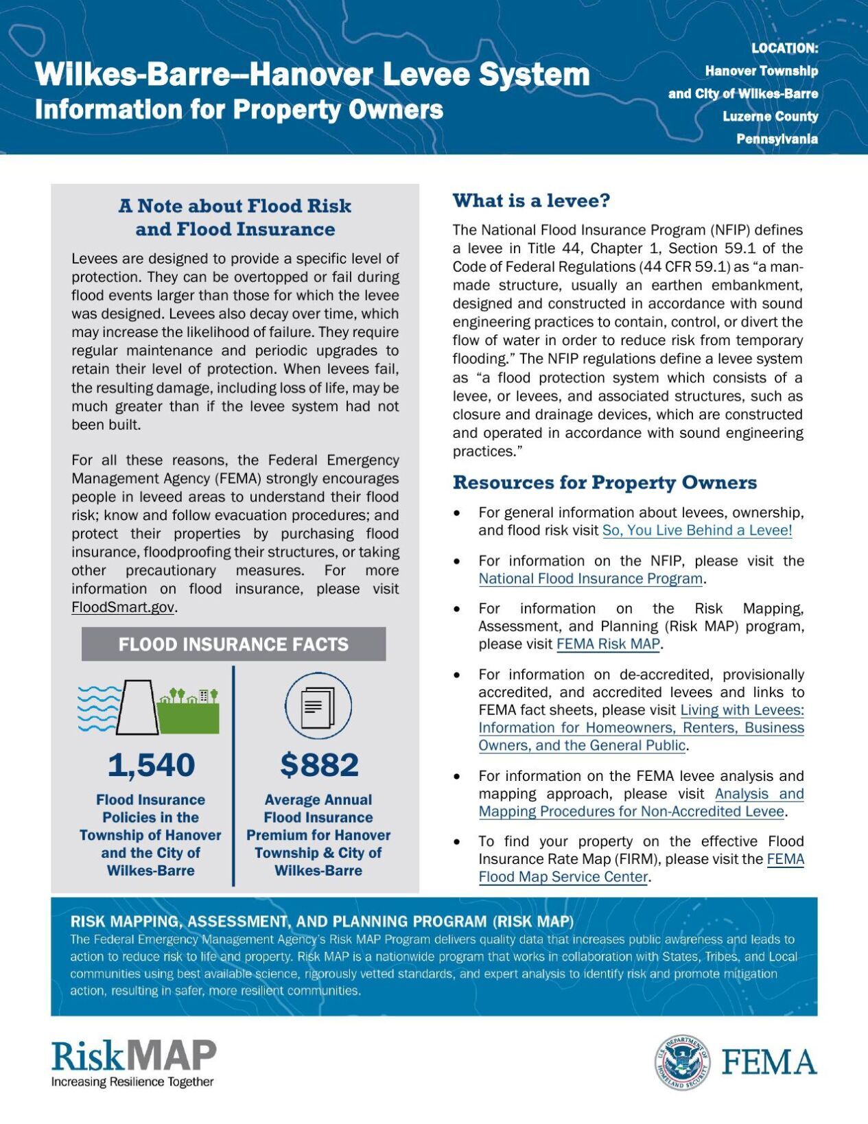 WilkesBarre / Hanover Twp. levee FEMA fact sheet