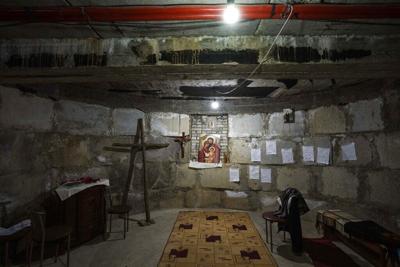 A makeshift chapel in a bomb shelter