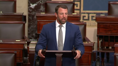 Markwayne Mullin, R-Westville (Oklahoma) delivering his first speech on the Senate floor, a tribute to his predecessor, Jim Inhofe.  Screenshot from YouTube.