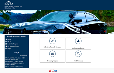 Idaho State Police website screenshot