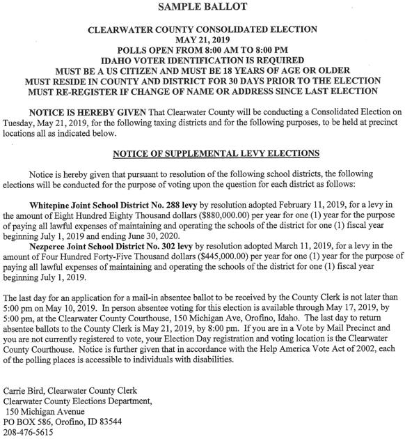 Sample Ballot Clearwater County Consolidated Election May 21 2019 Legal Notices Clearwatertribune Com