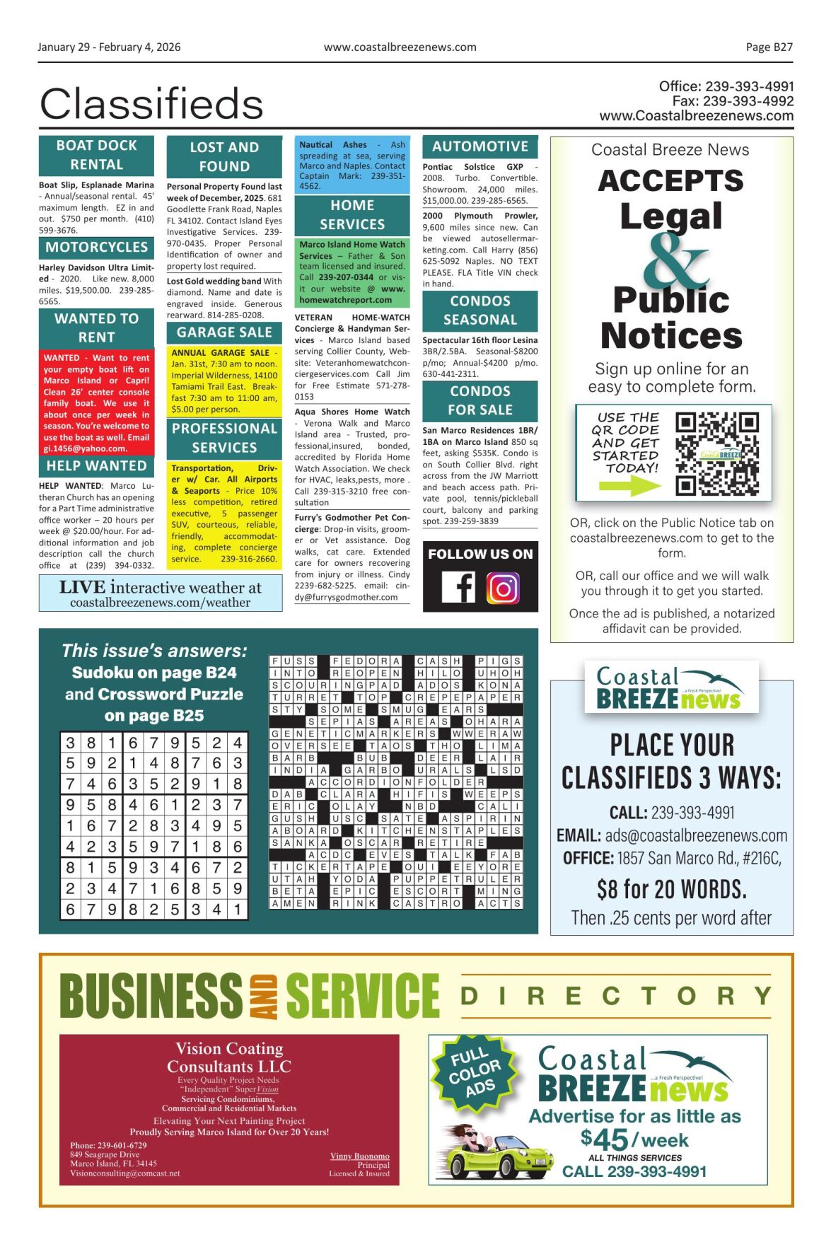 Classifieds 01-29-26 | | coastalbreezenews.com
