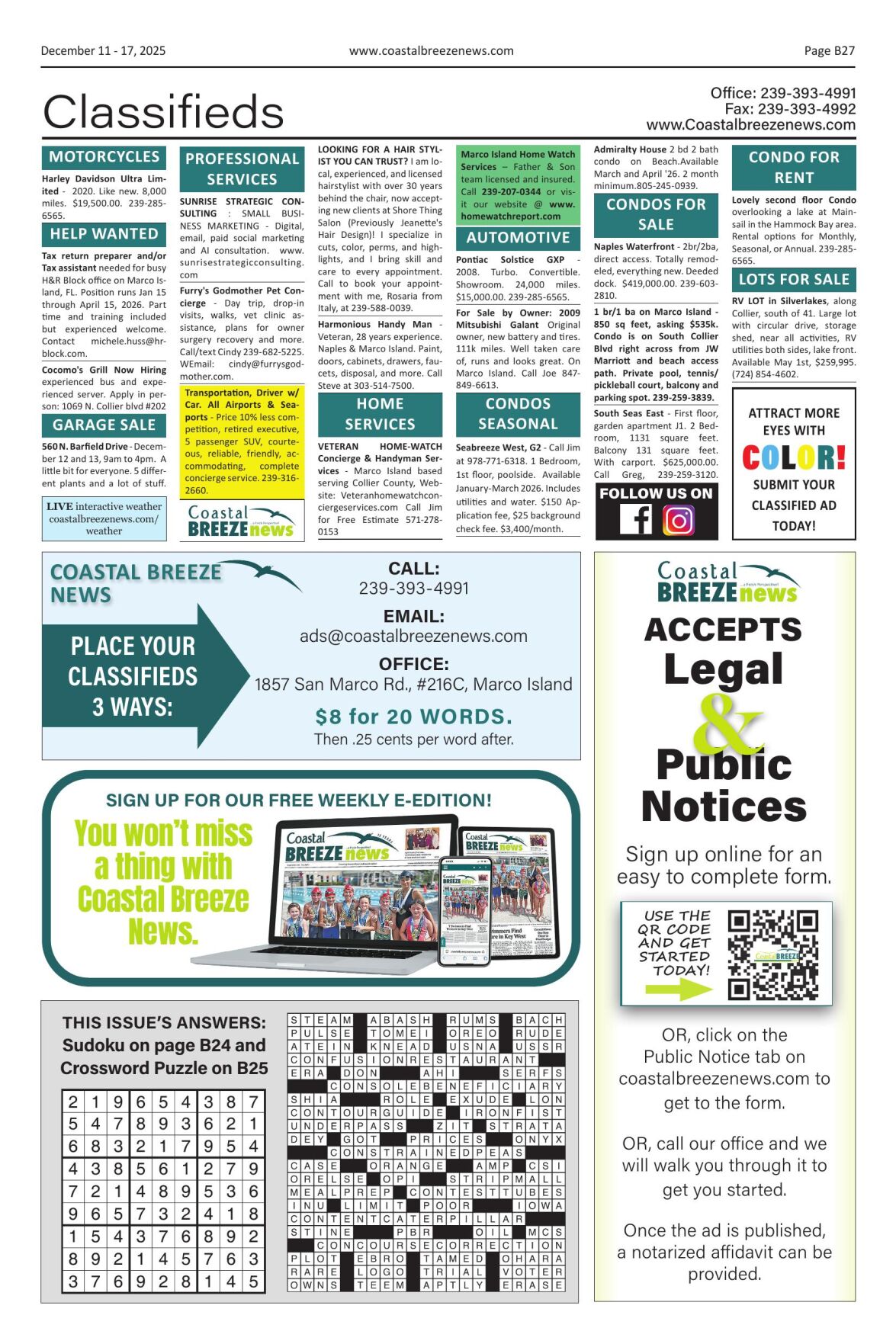 Classifieds 12-11-2025 | | coastalbreezenews.com