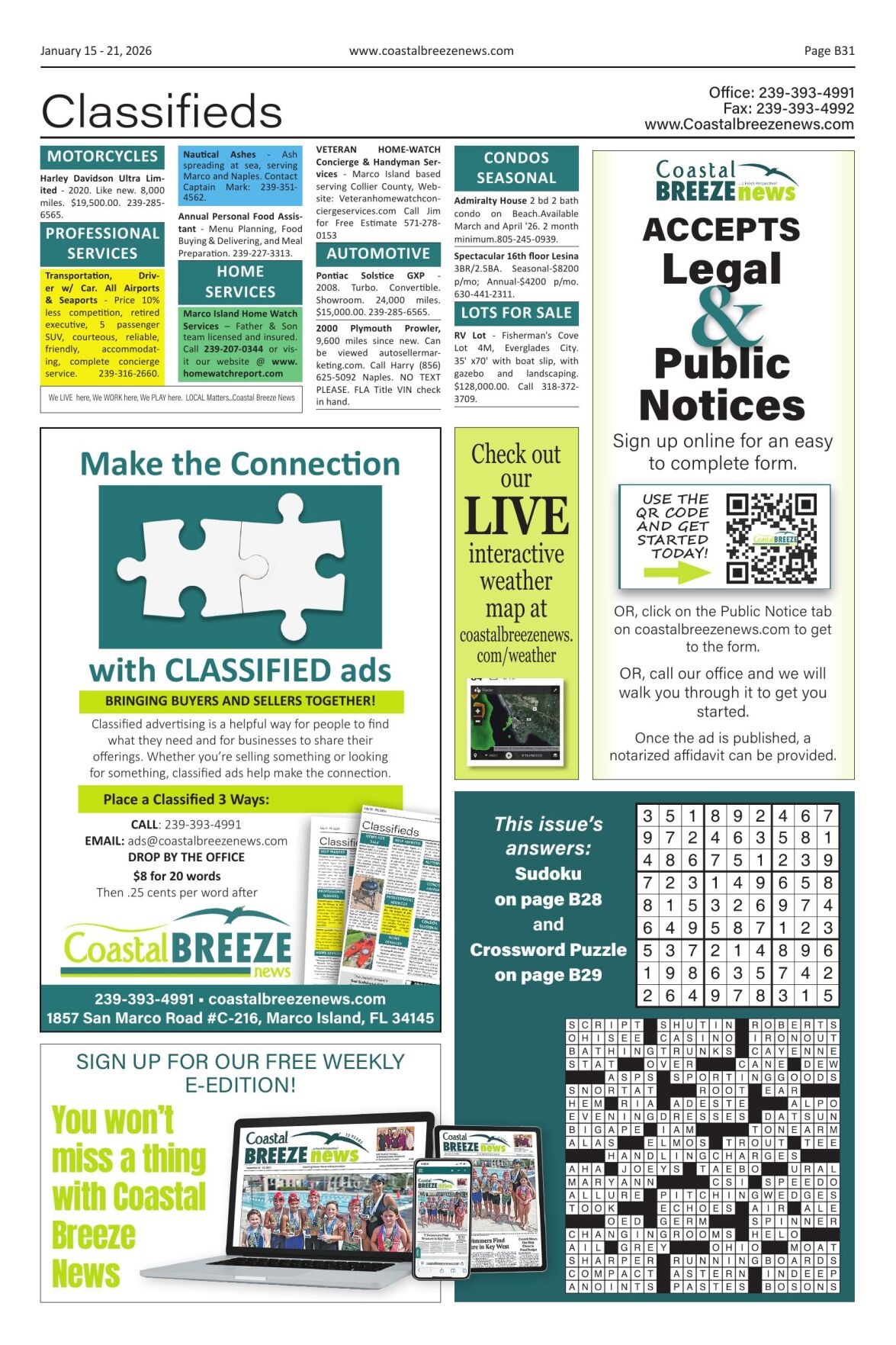Classifieds 1-15-26 | | coastalbreezenews.com