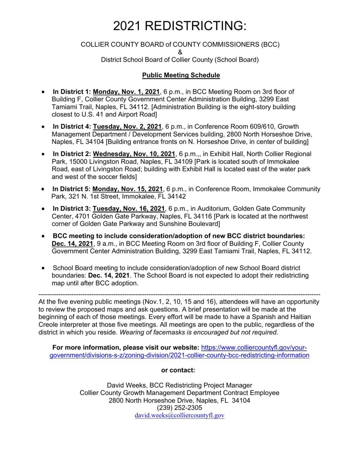Collier County Commission District Redistricting Public Meeting Schedule |  News | coastalbreezenews.com