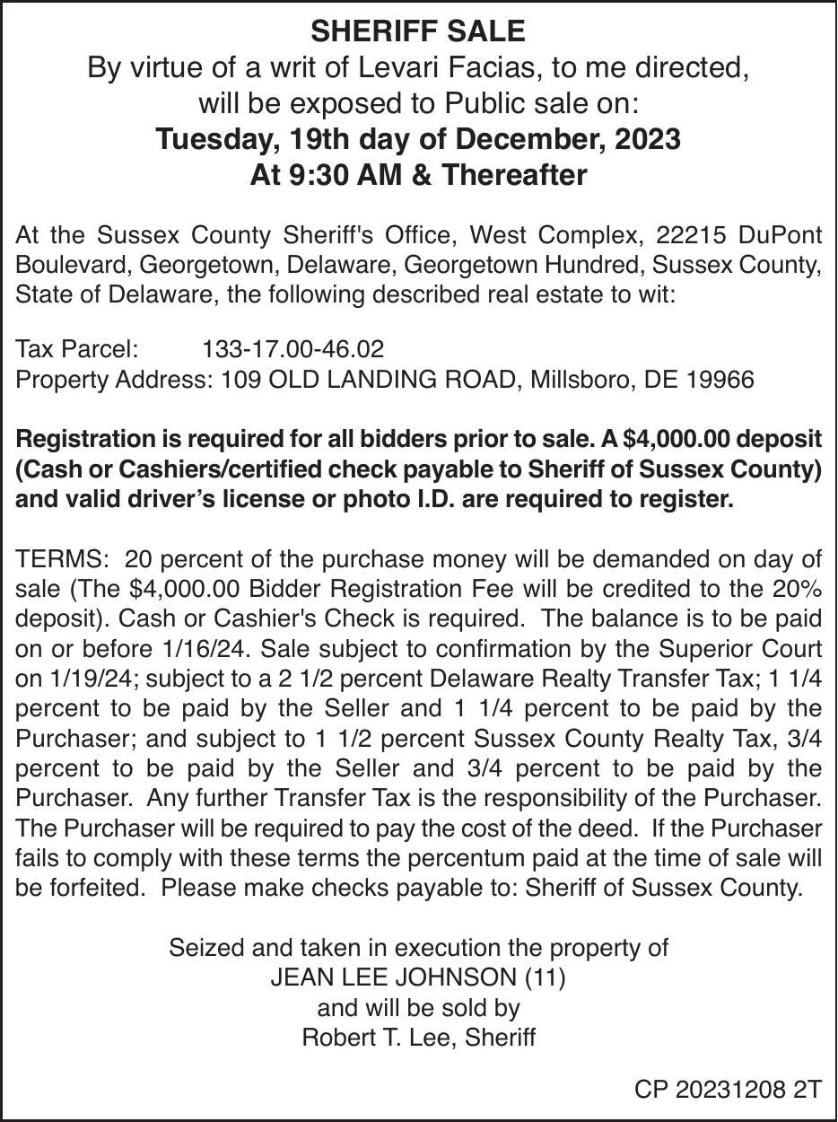 Sheriff Sale Johnson Legals