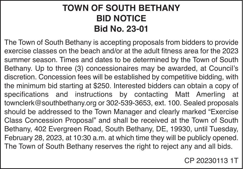 Town of South Bethany - Summer '23 Exercise Concession