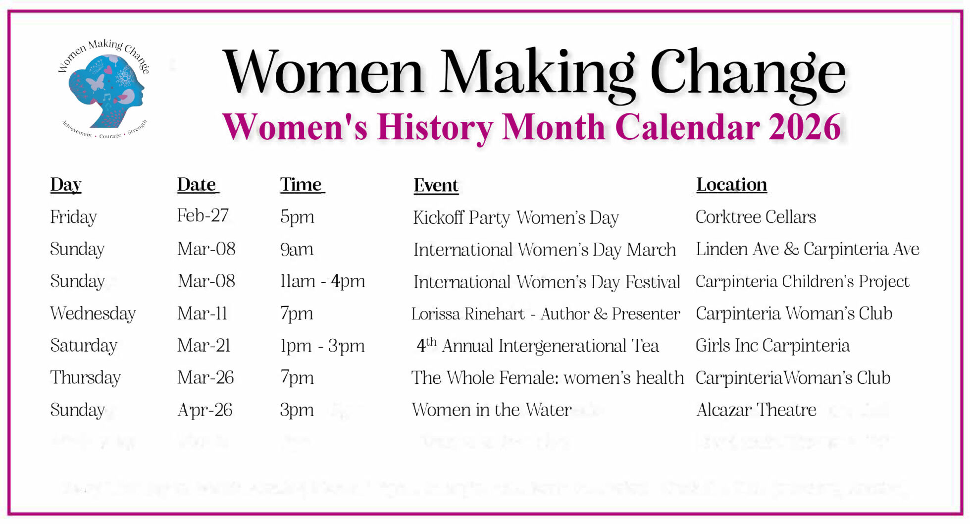Women Making Change announces monthlong lineup for Women’s History ...