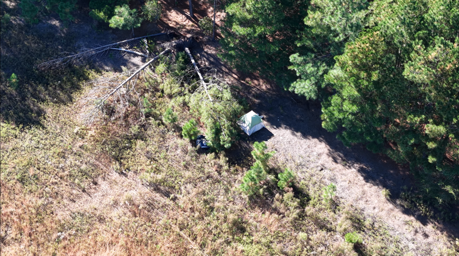 Homeless encampment near a pond off the Marvel Tract of the Redden State Forest.
