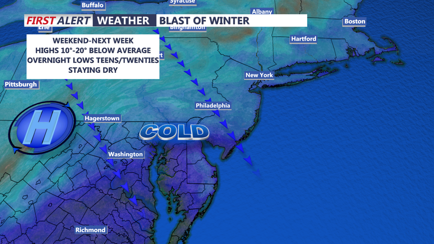 Winter-like airmass moves in this weekend