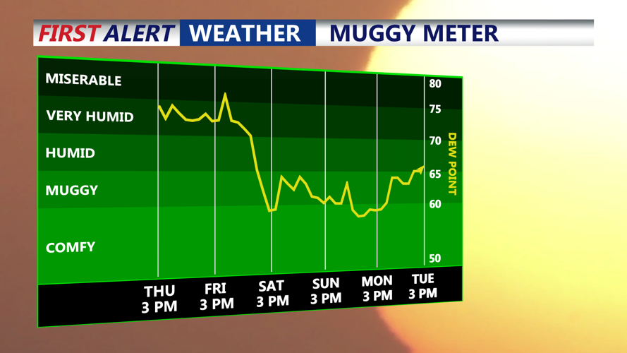 Measurement of moisture content/mugginess in the atmosphere for the next few days.