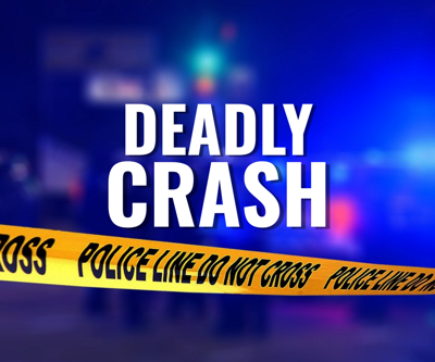 The words, "Deadly Crash" over blurred police lights and yellow "police do not cross" tape.
