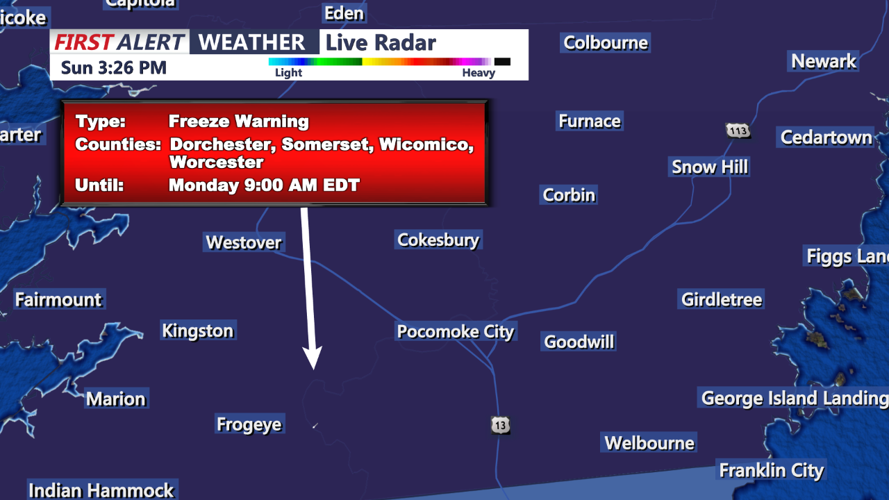 Freeze Warning in Effect for Delmarva Early Monday Morning; Sunny and ...