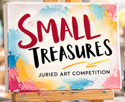 a painted canvas with the title of the exhibit 
