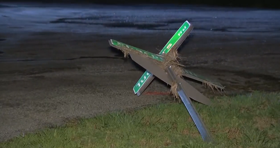 A Tuckers Road sign blown down in Greenwood in the storm.