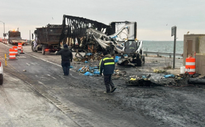 Tractor-trailer catches fire on Chesapeake Bay Bridge-Tunnel, no injuries reported