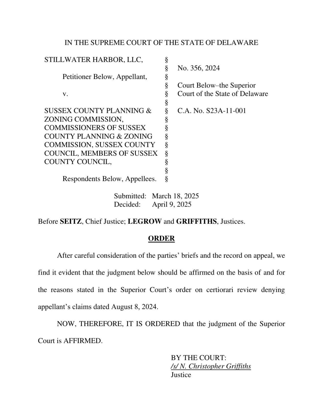Stillwater Harbor, LLC V. Sussex County