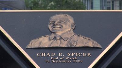 Chad Spicer memorial on the Georgetown circle before it was hit by a car