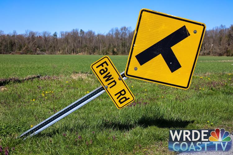 A Fawn Road sign in Bridgeville was knocked over during the storm.
