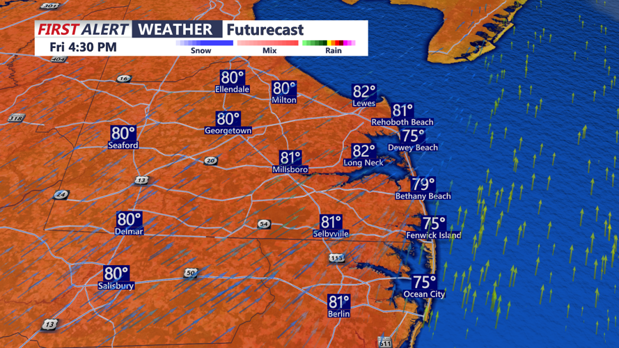 Image shows highs Friday afternoon.