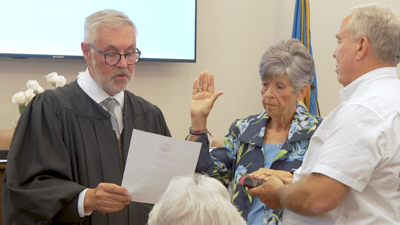 Georgetown Mayor Angela Townsend is sworn in on Tuesday at Georgetown Town Hall.