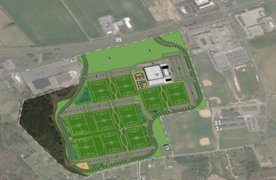 A 2025 mage from a Feasibility Study on a sports complex in Worcester County showing multiple soccer fields as part of the facility.