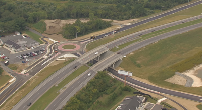 a bridge and roundabout and highway